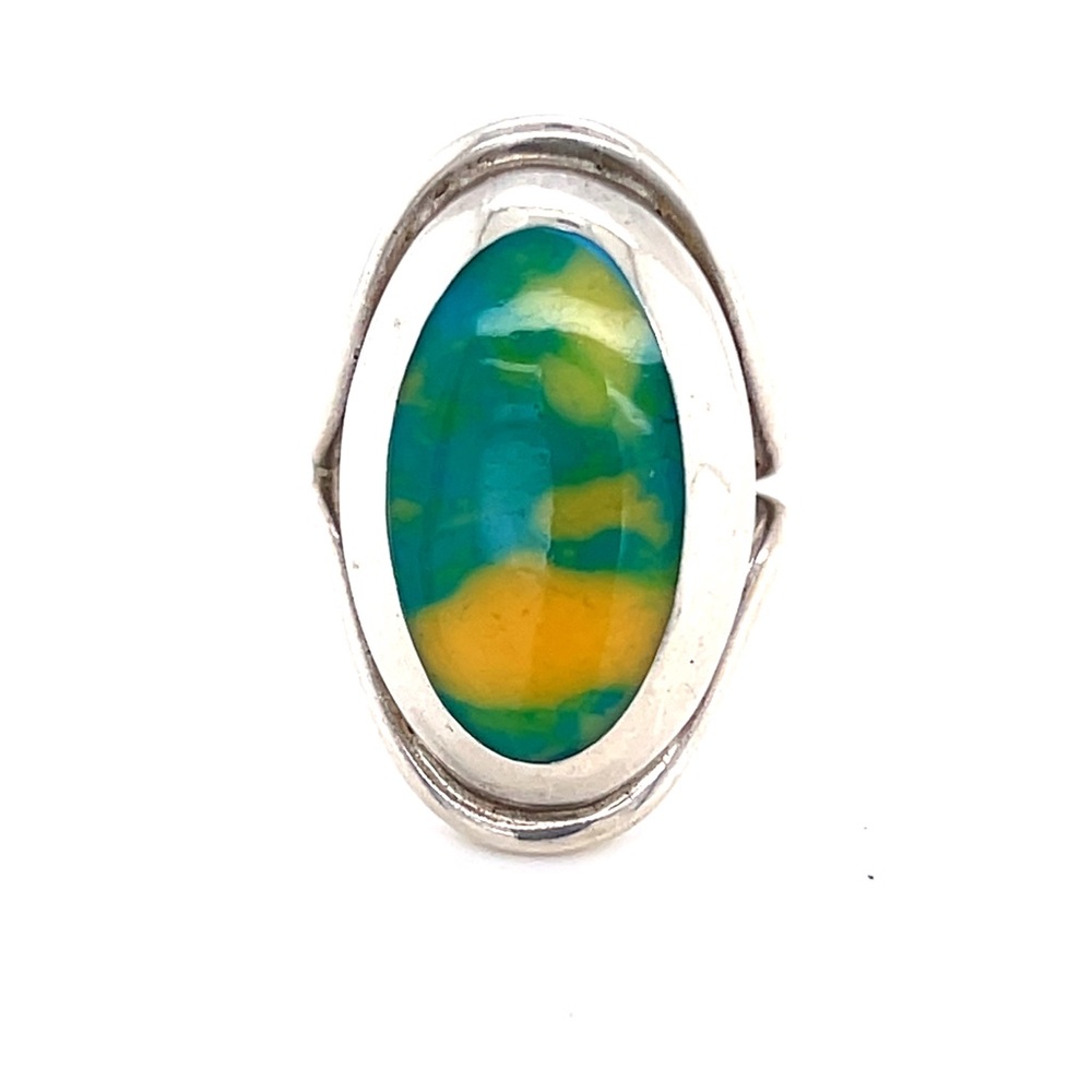 925 Silver‎ Green/Yellow Stone Ring